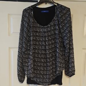 Apt 9 Blouse With Blouson Sleeves Scoop Neckline And Attached Black Cami L